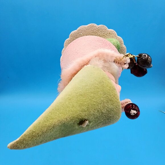 Vintage 1950s Putz Elf Ornament Japan • Pink Mica Glitter Coat • Green Flocked H - Picture 7 of 8